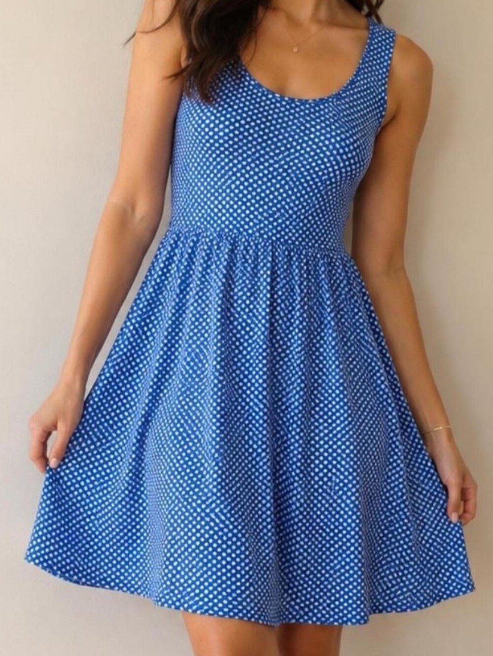 Maeve Anthropologie Caldera Blue Polka Dot Sleeveless Mini Dress Preppy Retro XS